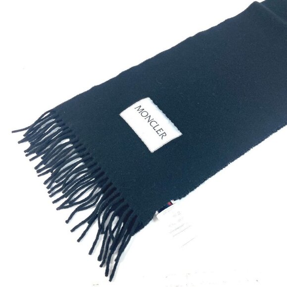 MONCLER logo fringe Scarf wool Black/White - Picture 14 of 14